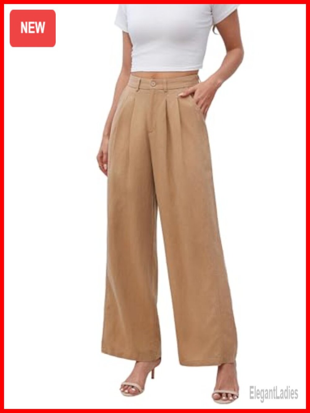 100% Linen Wide Leg Pants with Elastic Back Waist Pleated Front
